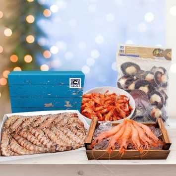 Lote de navidad premium 6: langostino de huelva, gamba blanca de huelva, camaron y zamburiñas
