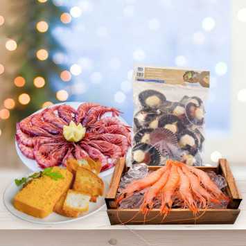 Lote de navidad premium 5: gamba blanca de huelva, gamba roja, zamburiñas y pastel de cabracho.